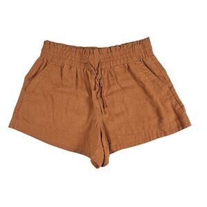 A New Day Shorts Women’s L Brown Linen Blend Paperbag Waist Drawstring Casual